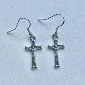 3 for $25/ Crucifix Cross Christ 925 Silver Drop Earring NWT